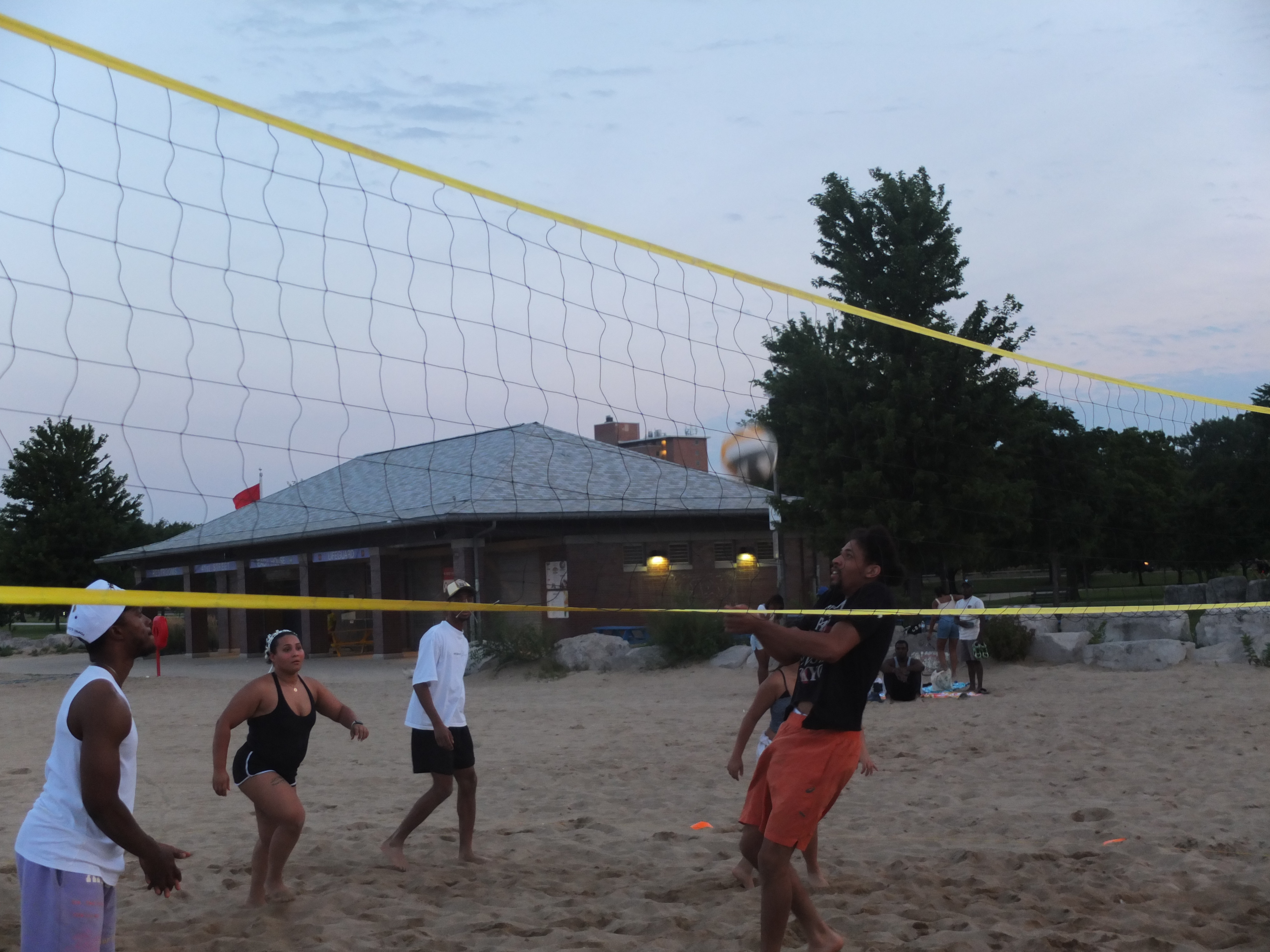 Evening beach volleyball match